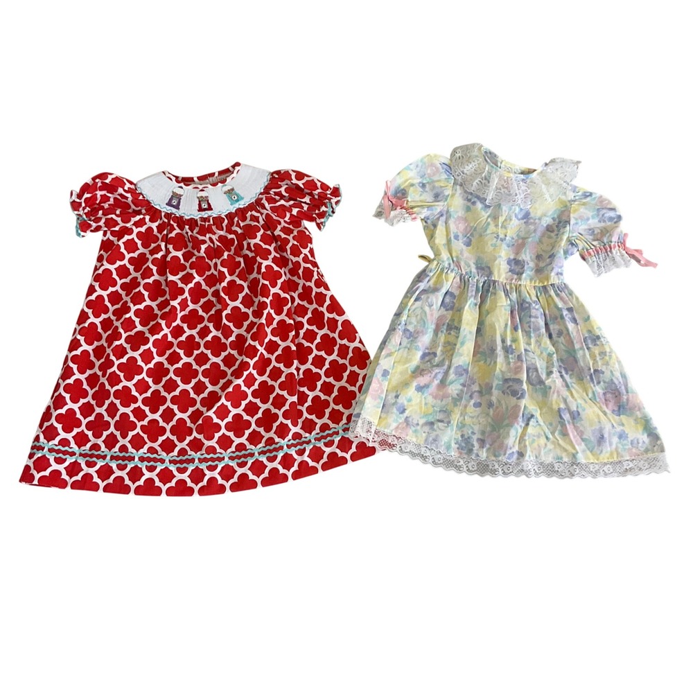 Southern Tots & Vintage Floral Dress Bundle Kids 3T Red Yellow Smocked Lace